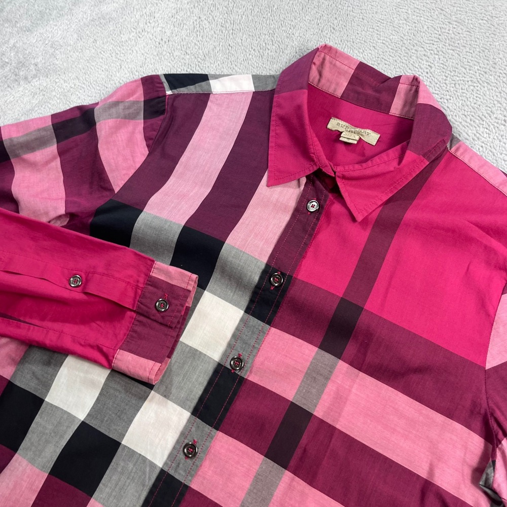 Burberry Brit Womens Pink Purple Nova Check Long Sleeve Button Down Shirt Size S